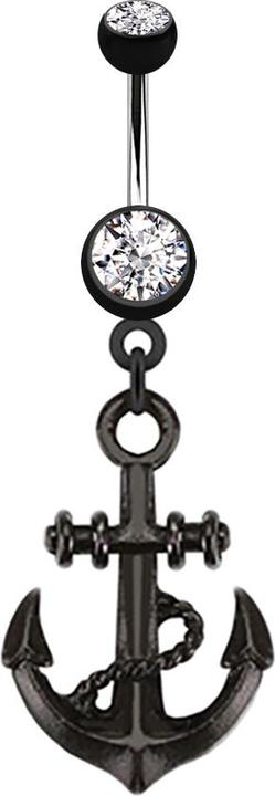 Star Piercing Banane silber mit schwarzem Anker (ohne Messing, Chirurgenstahl 316L)