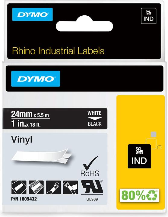 Actual product image Dymo Rhino 24mm white on black vinyl (2.40 cm, Black)