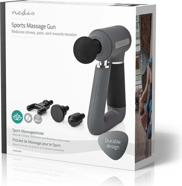Actual product image Nedis Sports Massage Gun Battery Operated Built-in Lithium Ion Rechargeable 6 Massage Modes U