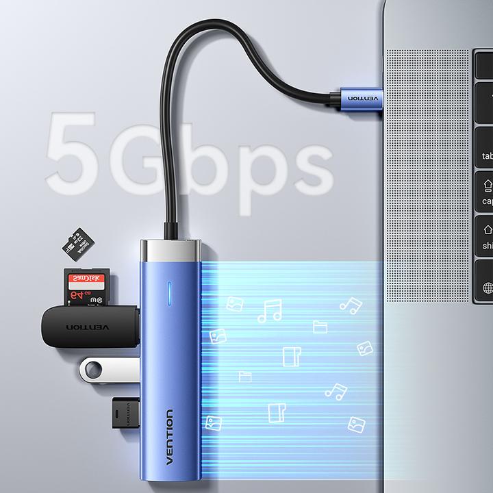 Produktbild Vention USB-C to HDMI/USB 3.0 x 3/PD Docking Station 0.15M Blue Aluminum Alloy Type (USB-C)