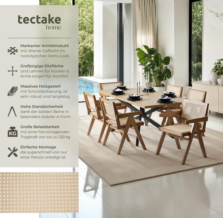 Produktbild tectake Esszimmerstuhl Lissy mit Wiener Geflecht, Belastbarkeit 120 kg