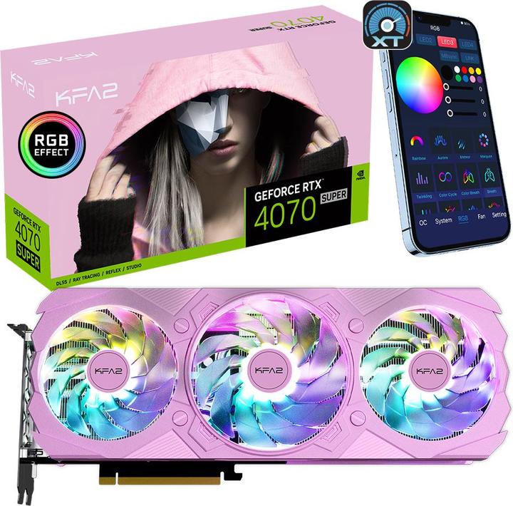 Image du produit KFA2 PCIe GeForce RTX™ 4070 Super EX GAMER Pink 1-Click OC 12GB GDDR6X 192-bit DP*3/HDMI DLSS 3 (12 Go)