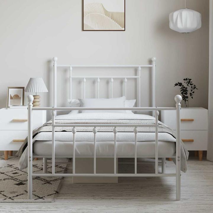 Produktbild VidaXL Bettgestell mit Kopf- und Fussteil Metall Weiss 100x190 (100 x 190 cm)