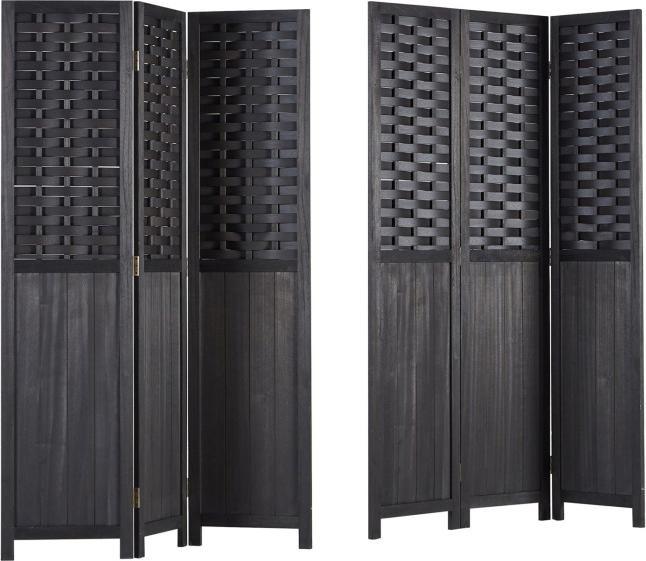 Produktbild Homestyle4u Paravent Raumteiler 3 teilig Holz Trennwand Rattan Optik Sichtschutz Schwarz