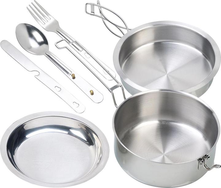Produktbild Semptec 6-teiliges Edelstahl-Camping-Kochgeschirr-Set mit Besteck
