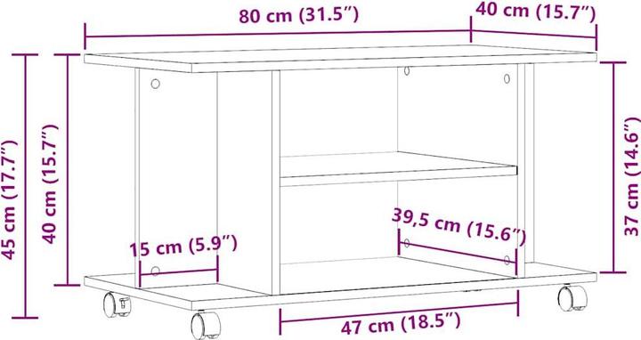 Immagine prodotto VidaXL TV Regal TV Schrank Lowboard Fernsehtisch mit Rollen Altholz-Optik (80 x 40 x 45 cm)