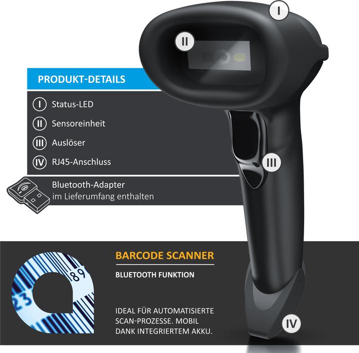Image du produit Aplic Scanner de codes-barres Bluetooth 2D 1D, scanner à main sans fil 2,4 GHz, scanner de codes-barres (Codes à barres 1D, Codes à barres 2D)
