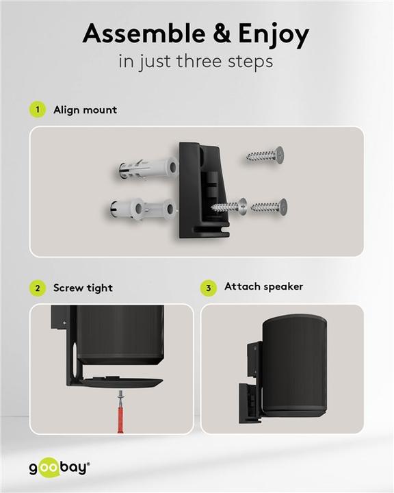 Actual product image Goobay Modern Era 1 Flex speaker wall mount, black (1 pair, Wall installation, Pivoting, Tiltable)