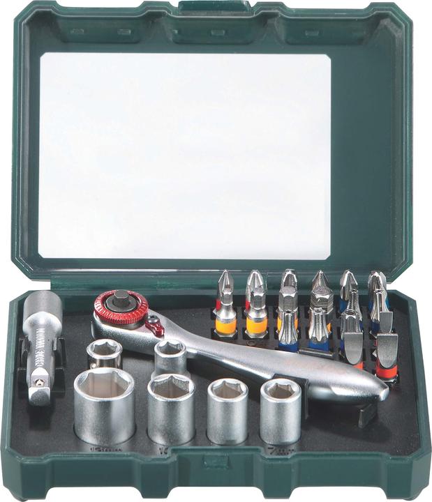 Metabo BitBox et jeu à cliquet (Croix Phillips PH M1, Croix Phillips PH M2, Croix Phillips PH M3, Fente de vis M4, Croix Pozidriv PZ M1, Croix Pozidriv PZ M2, Croix Pozidriv PZ M3, Hexagone (hexagonal) M3, Hexagone (hexagonal) M4, Hexagone (hexagonal) M5, Hexagone (hexagonal) M6, Six pans creux TX M10, Six pans creux TX M15)
