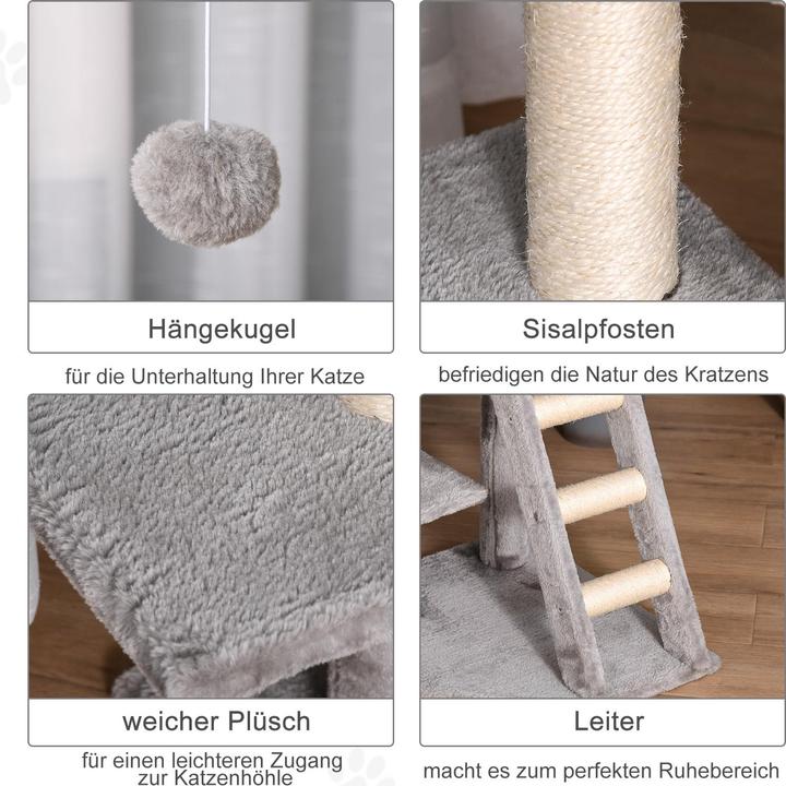 Produktbild PawHut Katzenbaum mit Katzenhöhle (120 cm, Hellgrau)