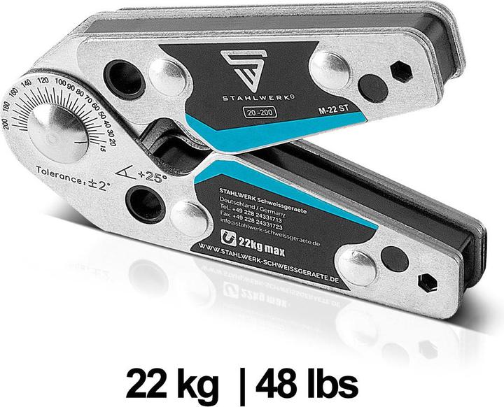 Produktbild Stahlwerk Magnet-Schweisswinkel einstellbare Winkeln 20° - 200° 22 kg / 48 lbs