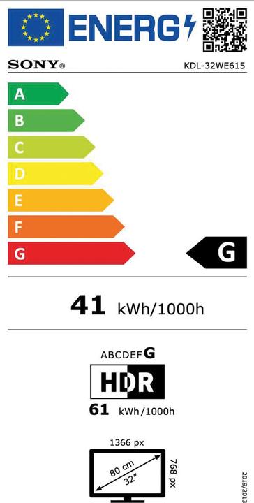 Label énergétique Sony Kdl-32we615 (32", LCD, HD, 2017)