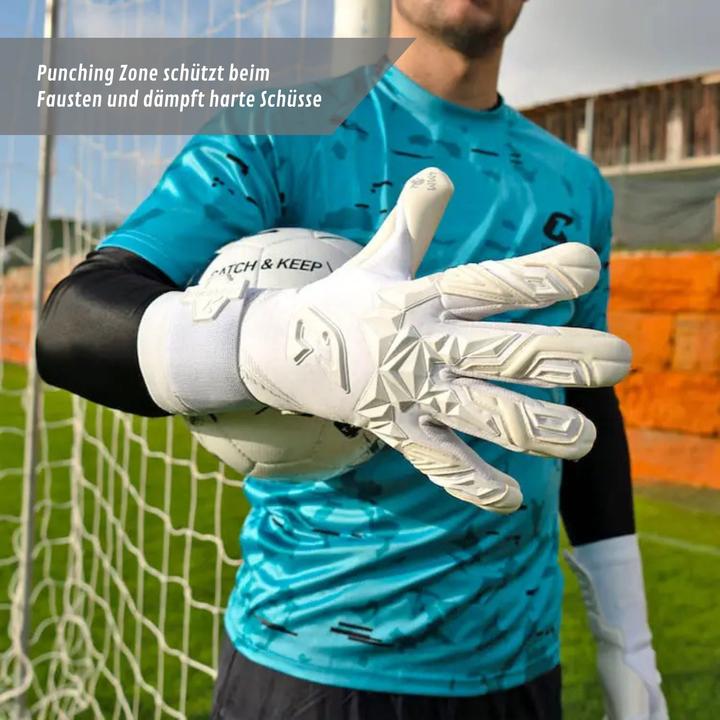 Actual product image Catch & Keep Fussballhandschuhe Pulse X All White Gr. 8 Torwart Goalie Handschuhe (8)