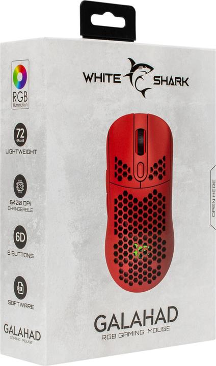 Image du produit White Shark Souris de jeu ultra légère Galahad Red, 72g (Filaire)
