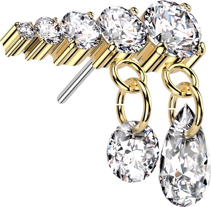 Immagine prodotto Star Piercing Threadless placcato oro cinque cristalli ciondolo argento due catene cristalli argento sinistra (Titanio G23, senza ottone)