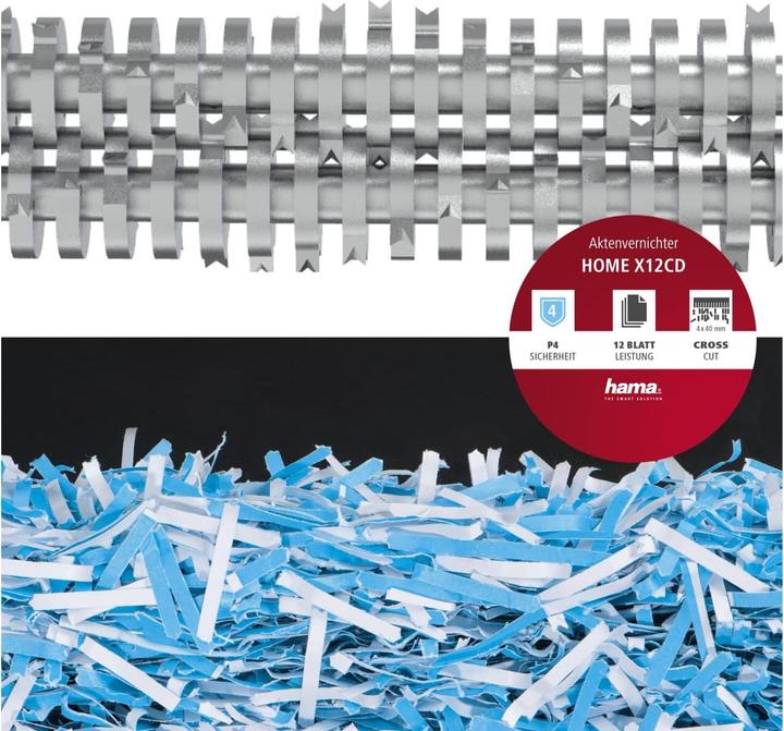 Produktbild Hama Aktenvernichter Home X12CD Streifenschnitt 4 x 40 mm 21 l Blattanzahl (max.): 13 Sicherheitsstufe (Streifenschnitt)