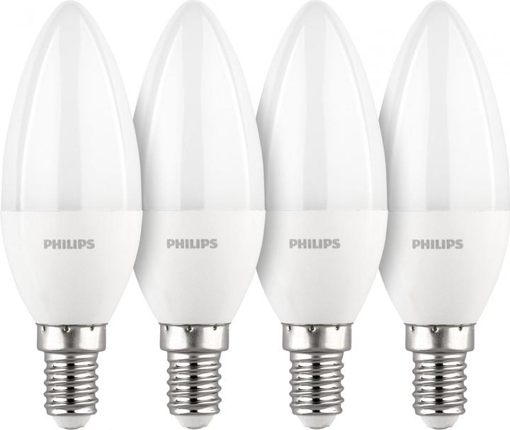 Produktbild Philips LED Lampe E14 4er Set Kerzenform 40W 4000K (E14, 4.90 W, 470 lm, 4 x, F)