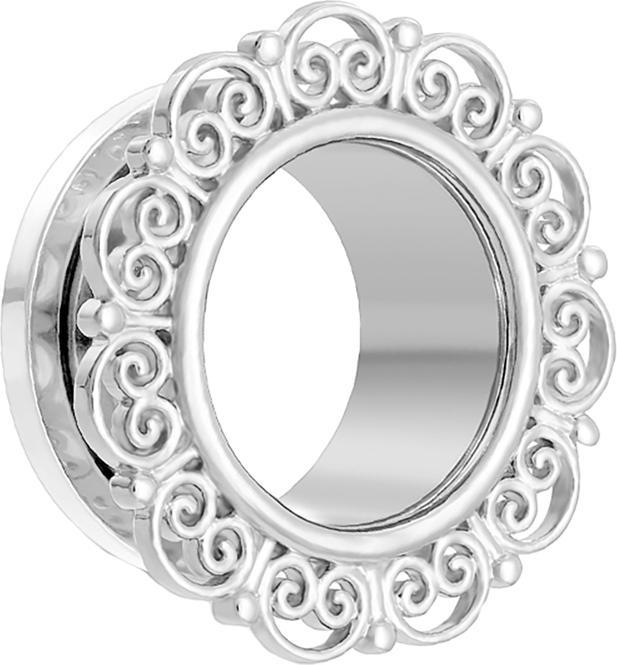 Star Piercing Flesh Tunnel silber mit filigranen Herzen (ohne Messing, Chirurgenstahl 316L)