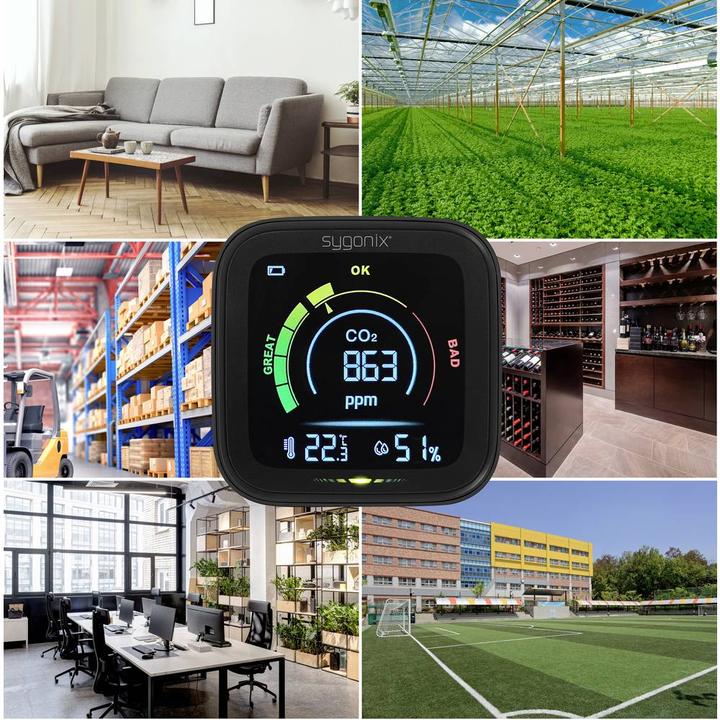 Productafbeelding Sygonix Thermo-/hygrometer met CO2-indicatie Zwart