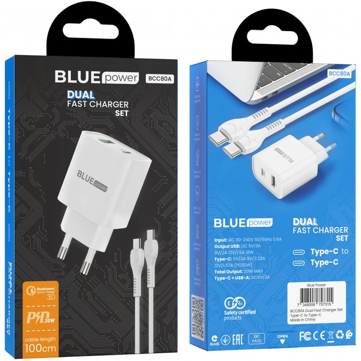 Image du produit Blue Power BCC80A Rapido, PD QC3 20W avec câble USB-C (20 W)