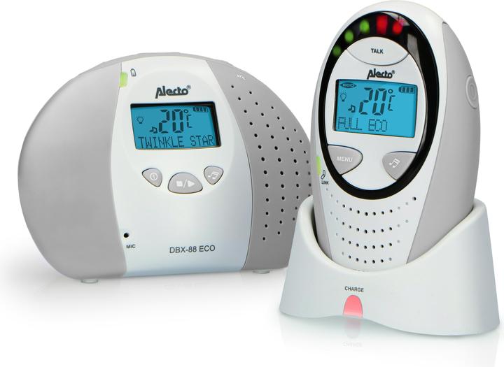 Alecto DECT baby monitor with economy mode, display, white/grey (Baby Monitor Audio, 300 m)