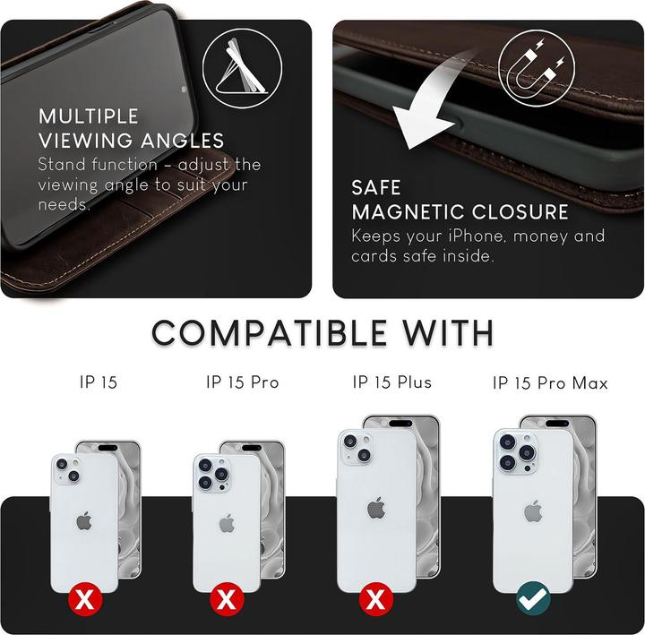 Image du produit Nalia Housse en cuir véritable avec fermeture magnétique (Apple iPhone 15 Pro Max)