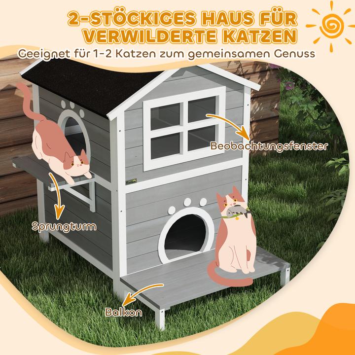 Produktbild PawHut Katzenhaus Tannenholz Grau (Katze)