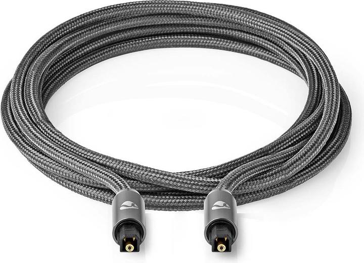 Produktbild Nedis Optical audio cable TosLink Male, 5m, round, braided - Gray With Metal (5 m, TOSLINK)