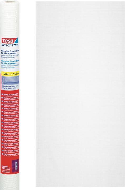Produktbild tesa Insektenschutz Alu COMFORT Ersatzrolle aus Fiberglas-Gewebe, für Fenster & Türen, ohne Bohren (120 x 250 cm)