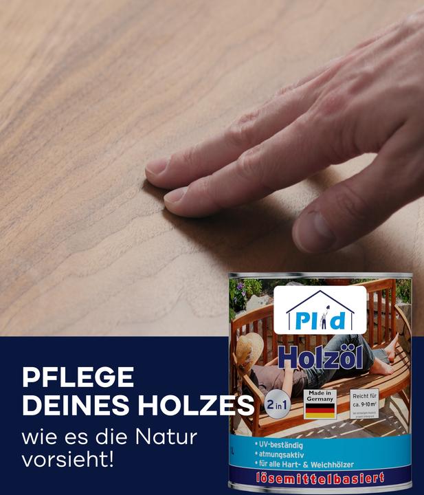 Produktbild Plid Holzöl 2,5L für ca. 25m² + Pinselset 3-tlg / Pflegeöl Gartenmöbel (Douglasie, 2.50 l)