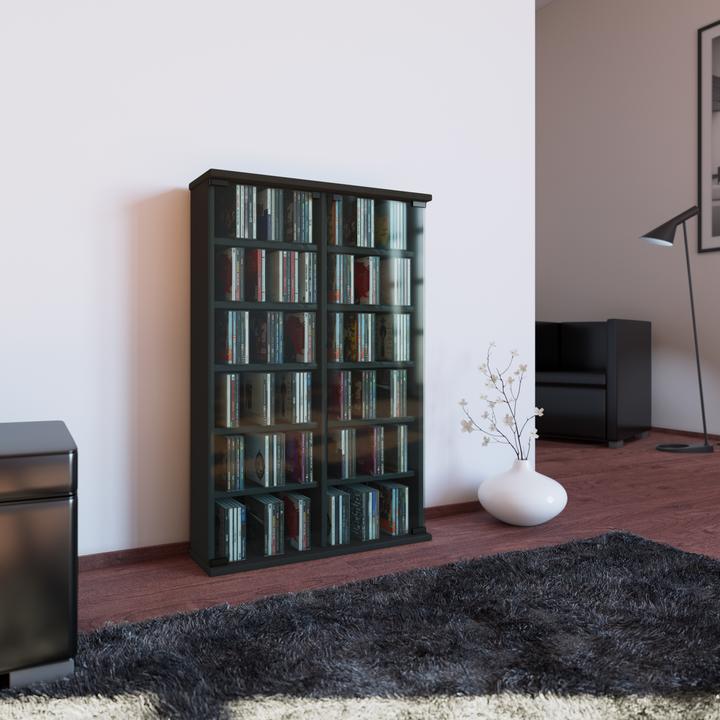 Actual product image VCM Wood CD DVD stand shelf Roma with glass door (60 x 18 x 92 cm)