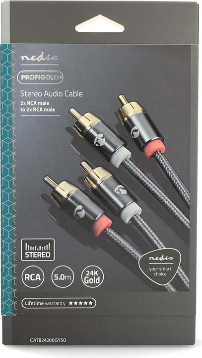 Immagine prodotto Nedis Cavo audio stereo 2X spinotti RCA 2X spinotti RCA placcati in oro 5,00 m rotondo grigio / grigio (5 m)
