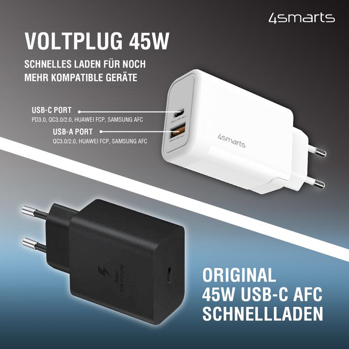 Actual product image 4smarts USB Wall Charger VoltPlug PD+QC 45W GaN USB-C / USB-C White (45 W)
