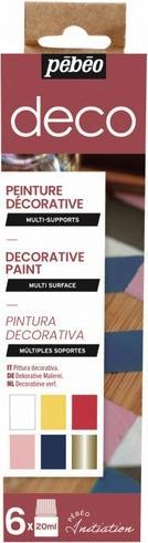 Actual product image Pebeo Set Initiation Deco 6 Assorted Bottles (White, Yellow, Red, Grey, Green, 20 ml)
