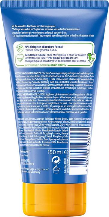 Image du produit NIVEA Sun Kids Protect & Play Lotion solaire (Lotion solaire, SPF 50+, 150 ml, 181.80 g)