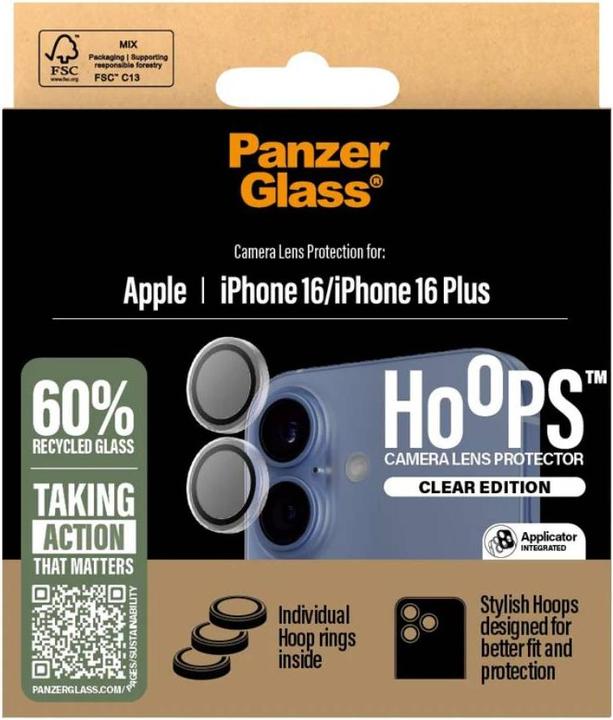 Produktbild PanzerGlass Hoops Transparent Lens Protector iPhone '24 6.1"/ 6.7" (1 Stück, Apple iPhone 16 Plus, Apple iPhone 16)