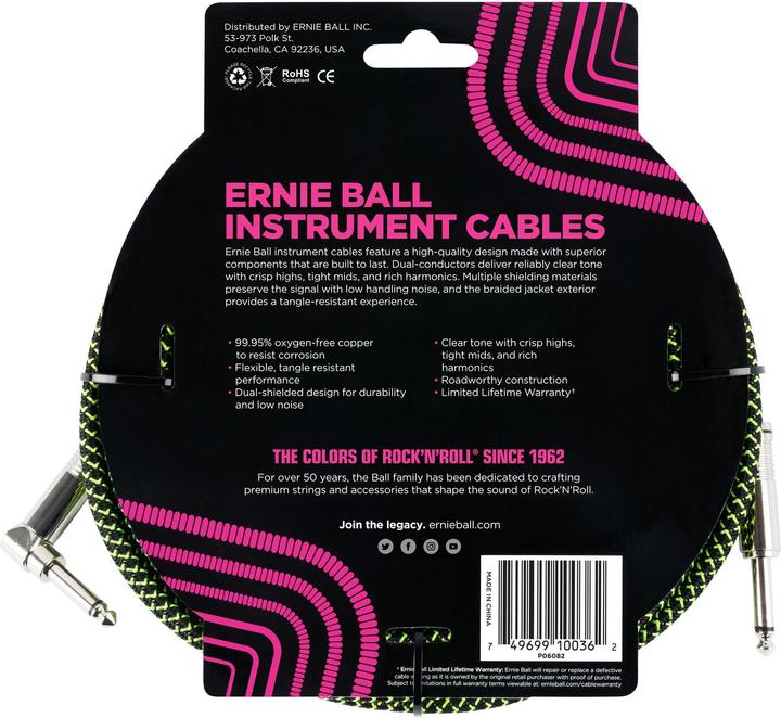 Produktbild Ernie Ball Instrumentenkabel 6082 – 5.49 m, Grün/Schwarz, Länge: 5.49 (5.49 m)