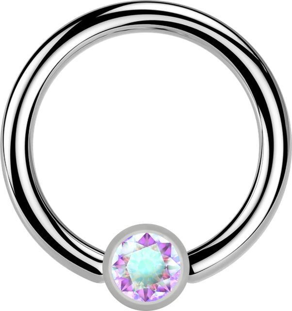 Actual product image Star Piercing Micro Ball Closure Ring silver and crystal multicolour (without brass, Titanium G23)