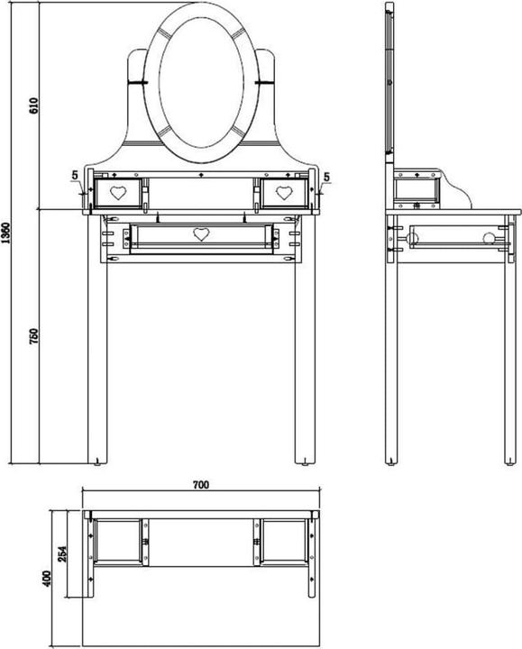 Actual product image Vipack Coiffeuse de chambre à coucher (70 x 40 x 136 cm)