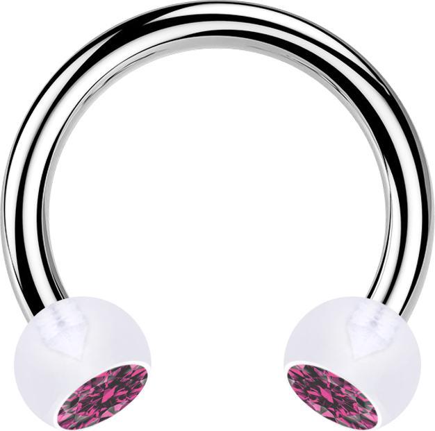 Actual product image Star Piercing Circular barbell silver with two transparent crystal balls pink (without brass, Bioflex, Surgical steel 316L)