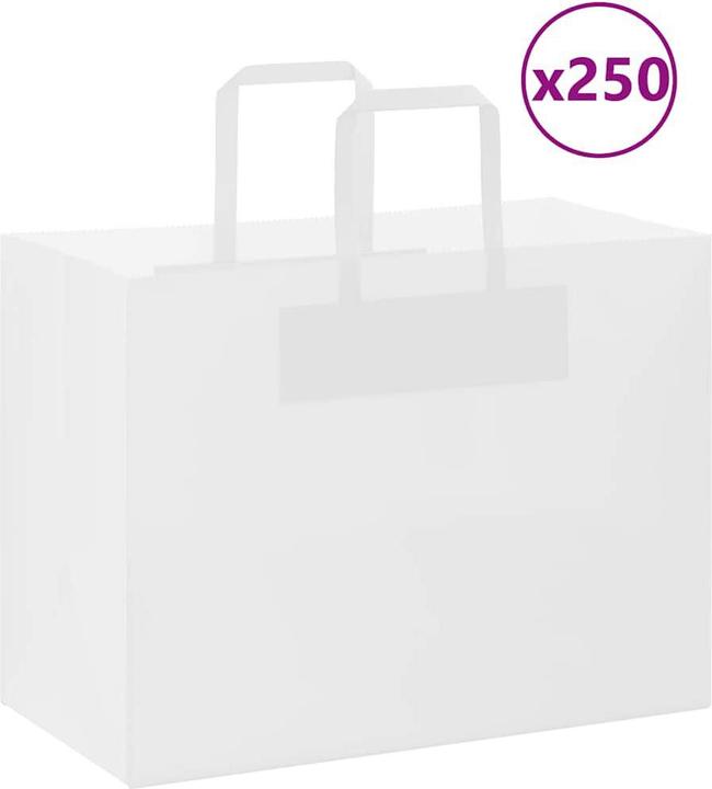 Produktbild VidaXL Kraftpapiertüten 250 Stk. mit Henkel Weiss 32x17x25 cm Papiertüte (Geschenktüte, 250 x)