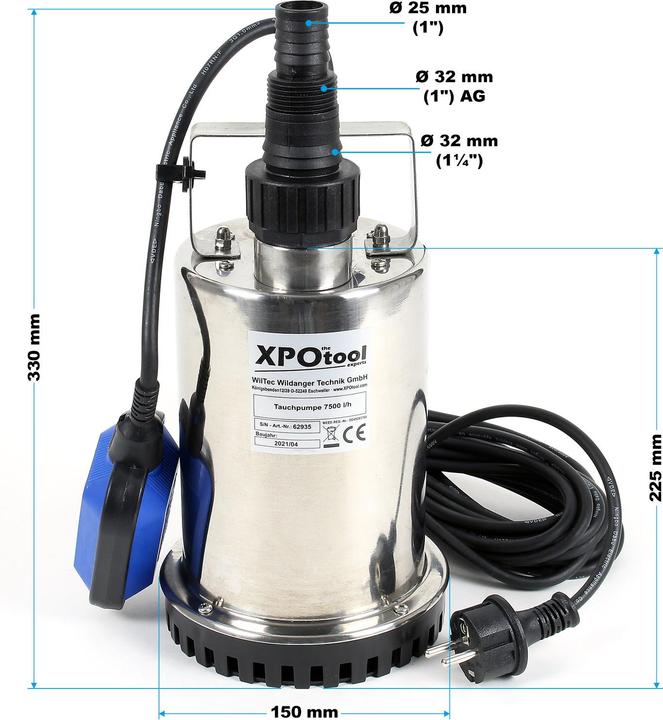 Produktbild XPOtool Tauchpumpe 7500l/h Schmutzwasserpumpe 400W Gartenpumpe Brunnenpumpe (Schmutzwasserpumpe)