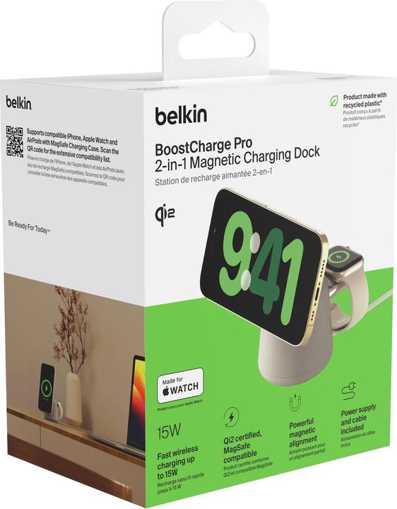 Image du produit Belkin BOOST Charge PRO 15W mag. Lad.Qi2 2in1 sand WIZ027vfH37 (15 W)
