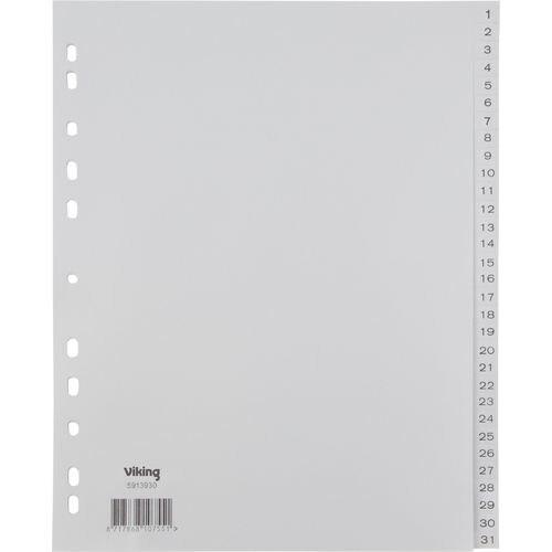 Produktbild Office Depot Zahlenregister 1-31 A4 Überbreite 120my grau 11fach gelocht