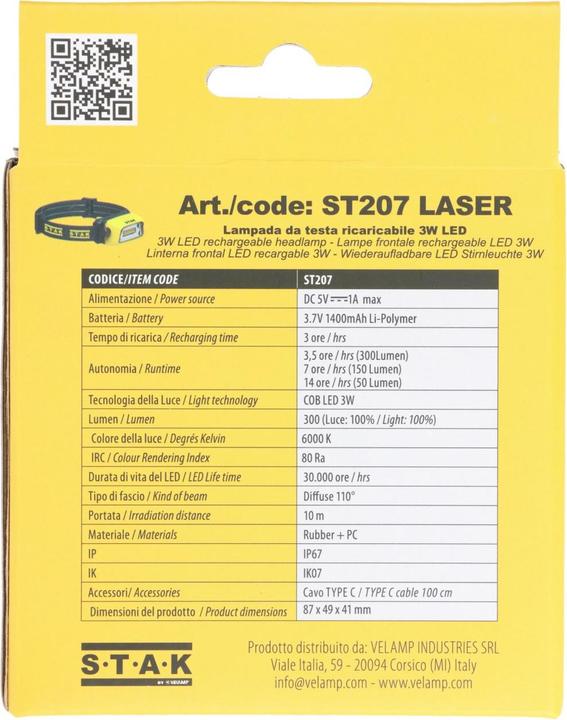 Energy Label Velamp LED Stirnleuchte mit COB LED, inklusive Akku, 60 Grad neigbar (300 lm)