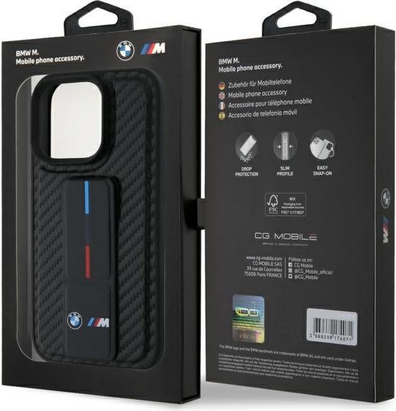 Produktbild BMW BMHCP16XGSPCCK iPhone 16 Pro Max 6.9" czarny/black hardcase M Grip Stand Smooth and Carbon (Apple iPhone 16 Pro Max)