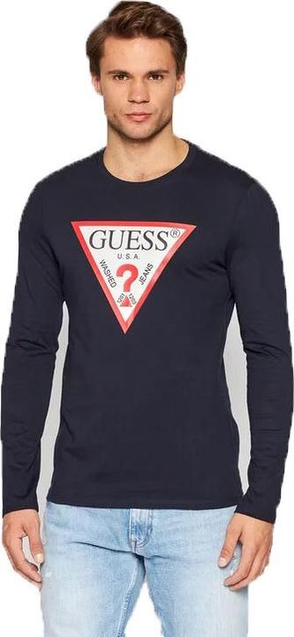 Guess Herren CN LS ORIGINAL Logo Shirt, Navy/Weiss/Rot/Schwarz, M (M)