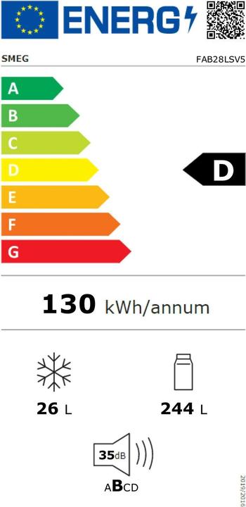 Etichetta energetica Smeg Stile retrò FAB28LSV5 (270 l)