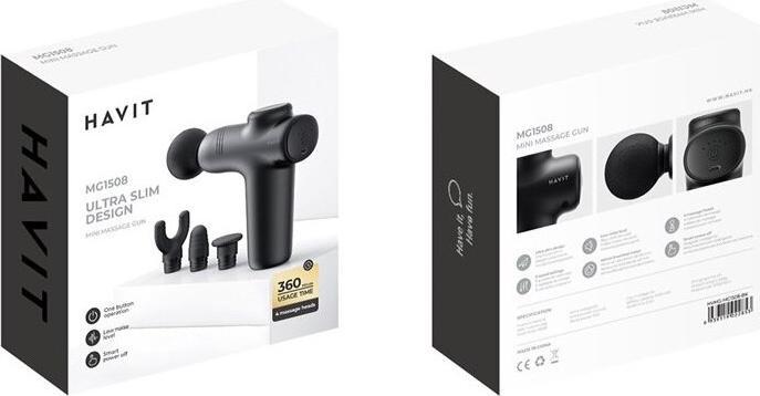 Immagine prodotto Havit - Mini Massage Gun (MG1508) - 7.4V, 15W, 3000RPM, 1500mAh - Black