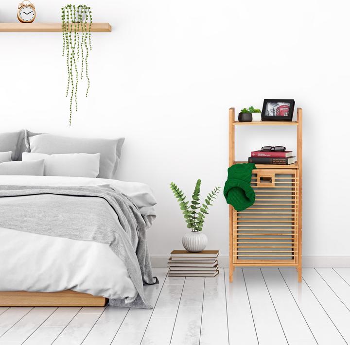 Actual product image Relaxdays Bathroom Shelf with Hamper (40 x 30 x 95 cm)